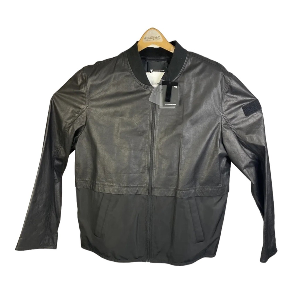 NWT T Alexander Wang Black Lambskin Leather Polyester Full Zip Bomber‎ Jacket XL